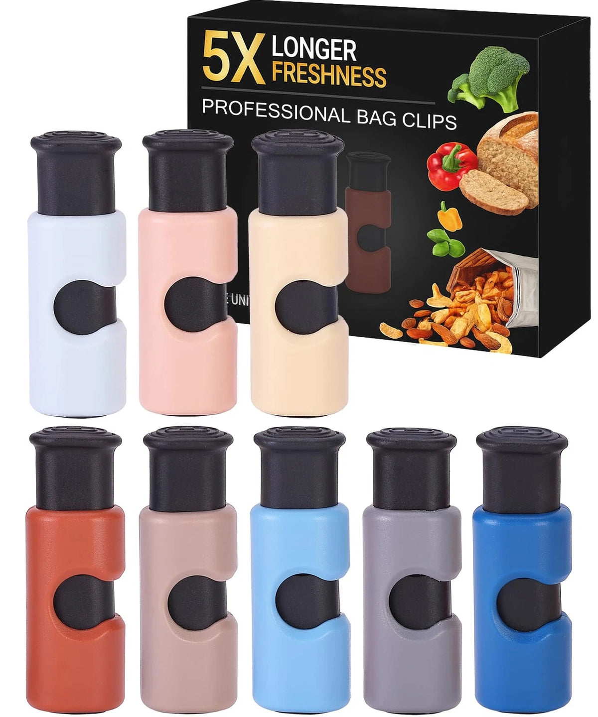 Set of 8 Bread Bag Clips, 2.4 Inch, Multi-color