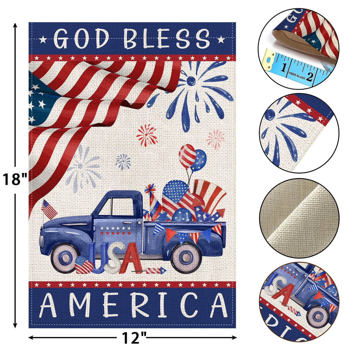 Set of 2 Double-Sided 4th of July Garden Flags 12x18