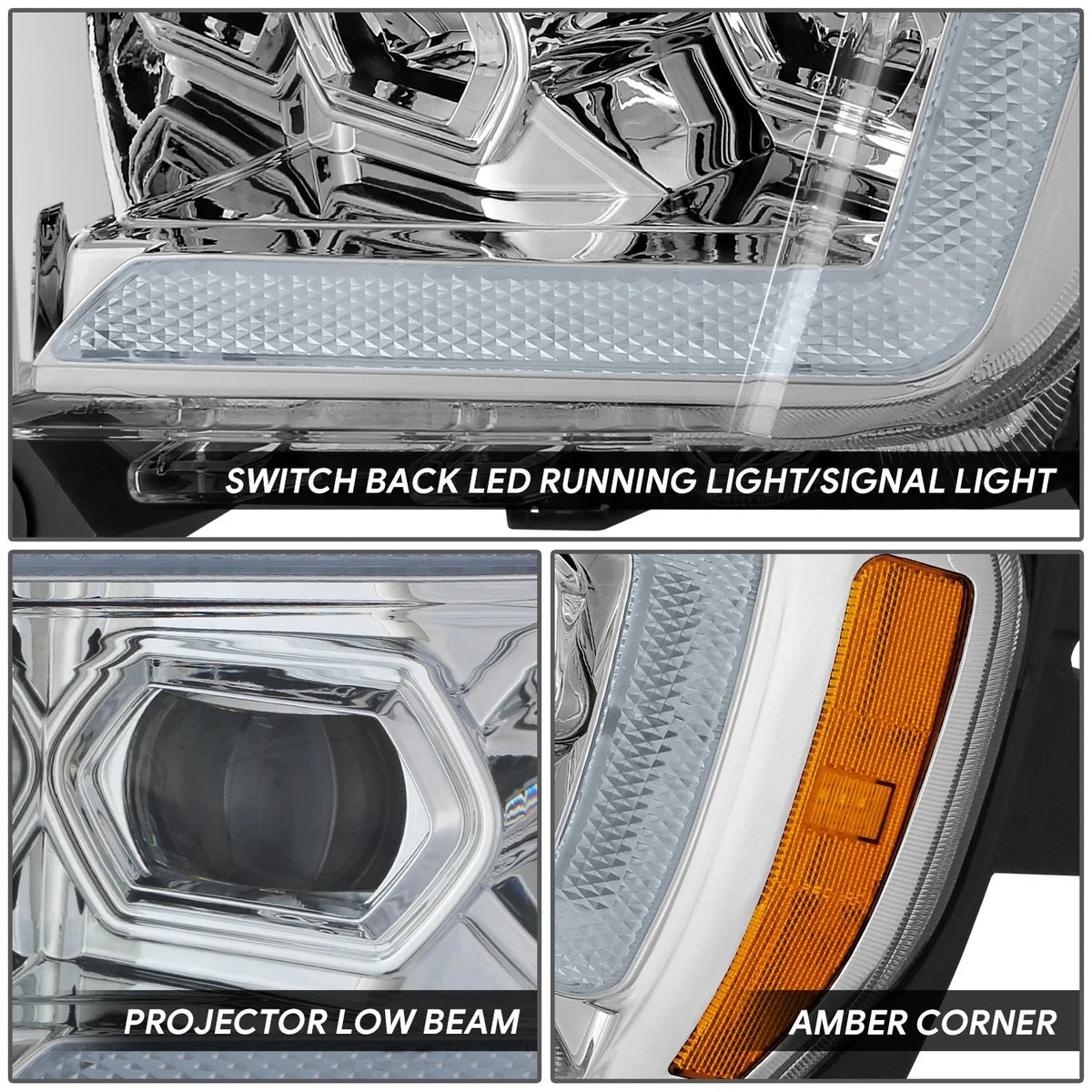 LED Sequential Chasing Projector Chrome Amber Headlights for Ford F-150 (2021–2023)