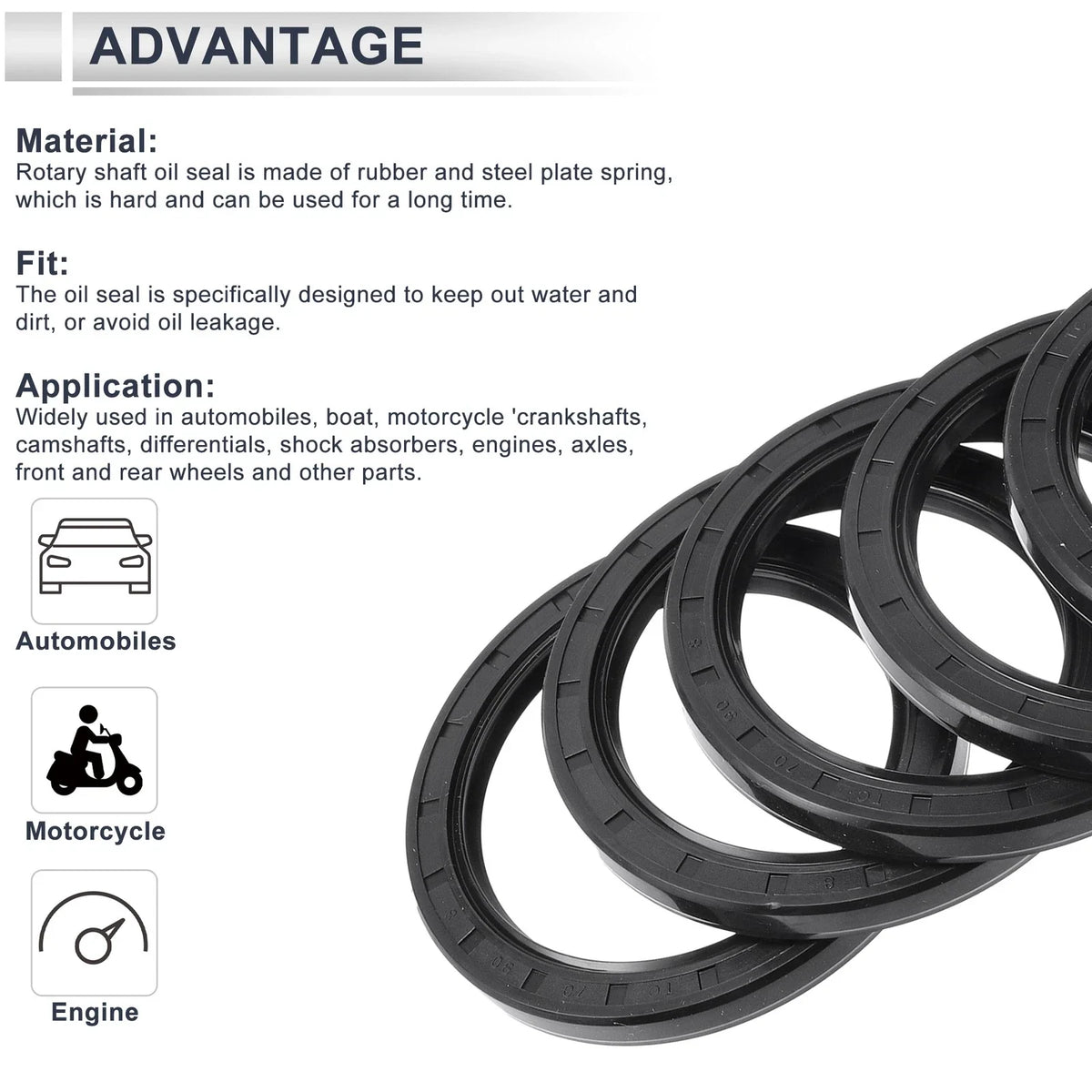 Set of 5 Oil Seal Rotary Shaft Seal for Various Models (70x90x8mm)