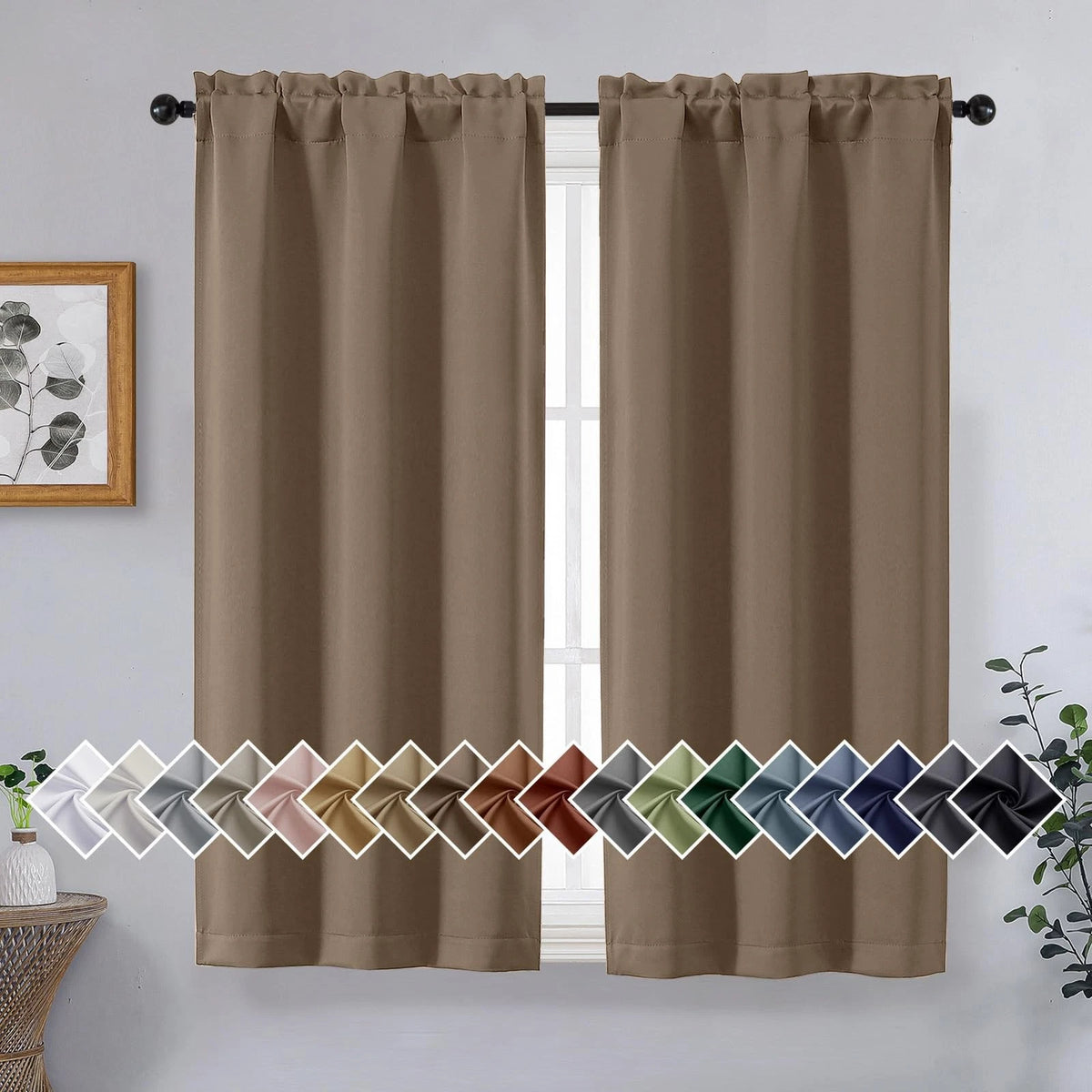 Pack of 2 Brown Short Blackout Curtains for 40"W x 45"L