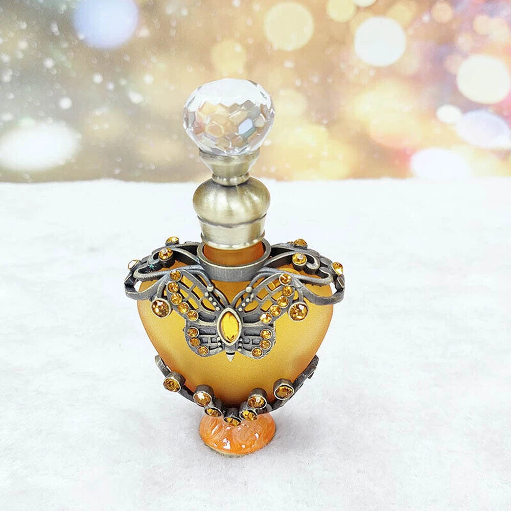 10ml Antique Perfume Glass Bottle - Refillable Crystal Metal Empty Gift