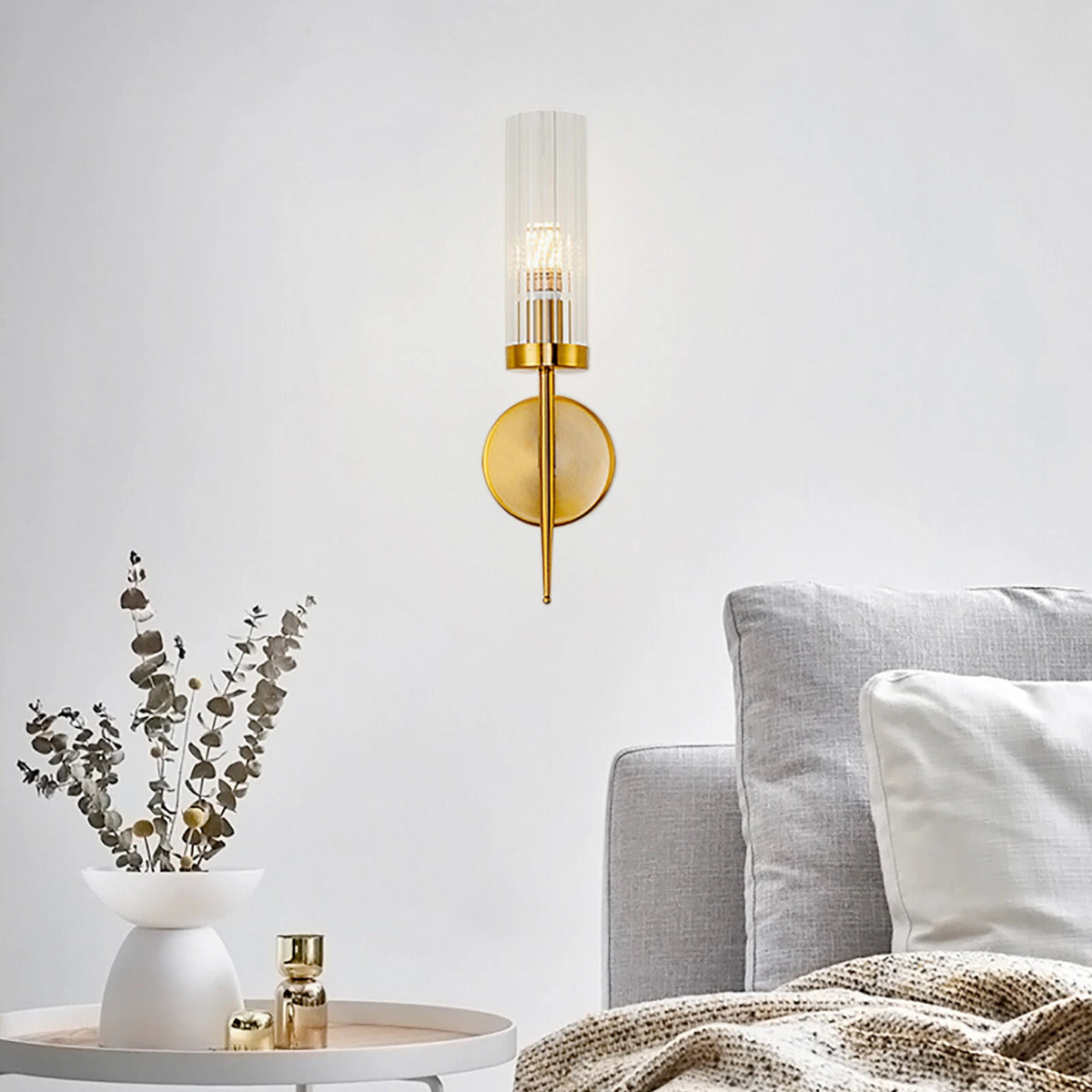 Modern Wall Light Sconce for Bedroom Hallway - Glass Lampshade, Gold