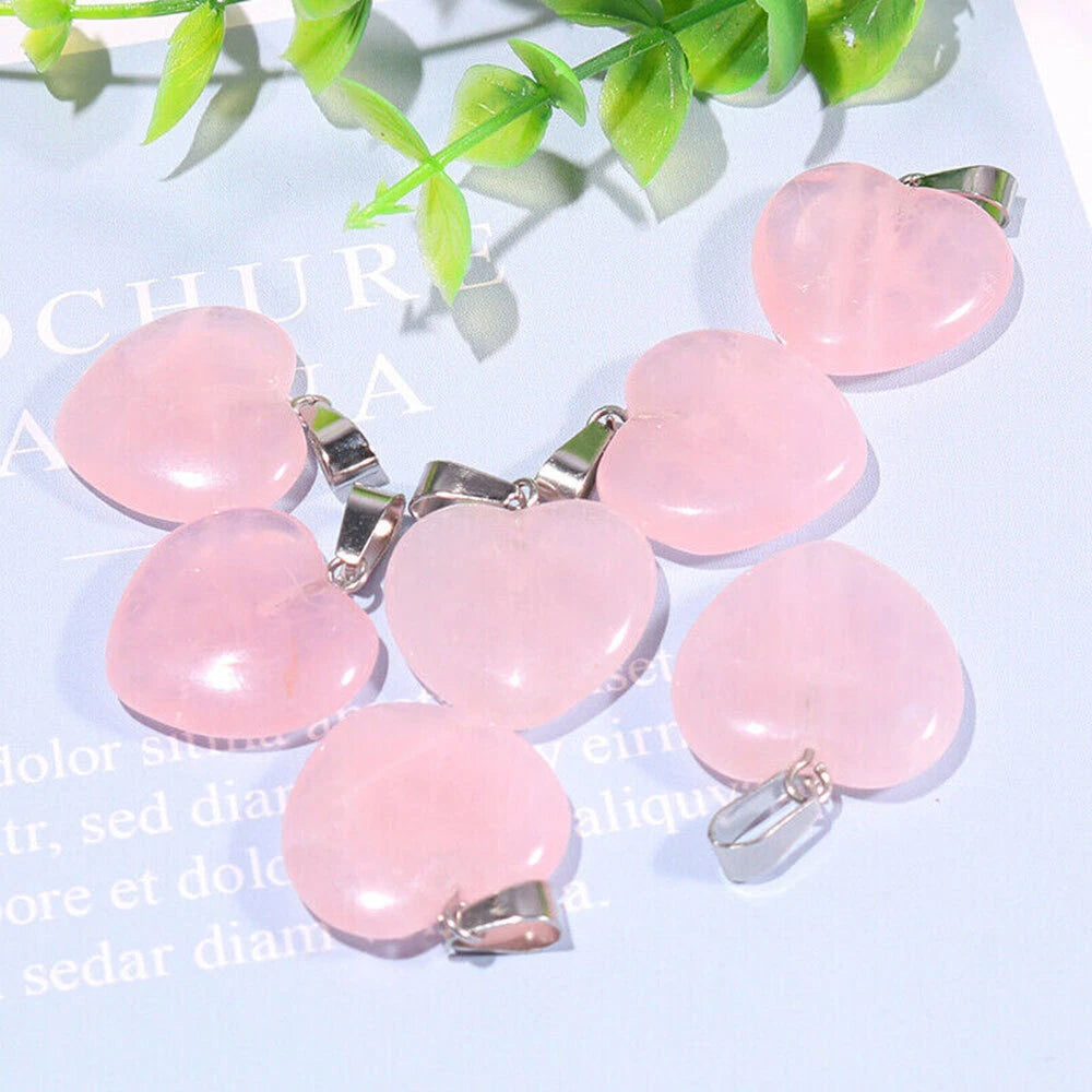 50pcs 20mm Rose Quartz Heart Pendants for Jewelry Making