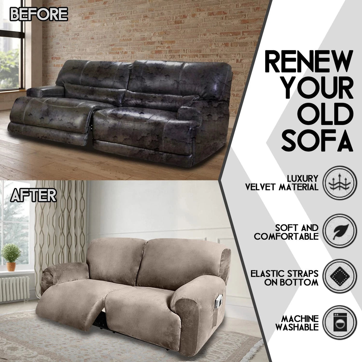 Reclining 2 Seater Sofa for ULTICOR Extra Wide 75" - 90"