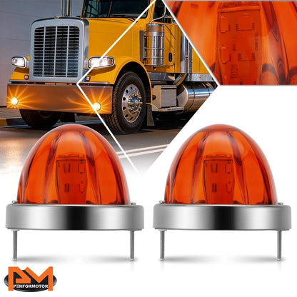 2X Amber/Chrome LED Watermelon Turn Signal Lamps for Universal Trucks