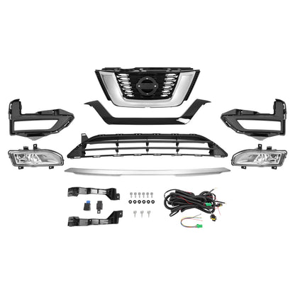 Front Upper Lower Grille Trim Fog Lamp Kit for Nissan Rogue (2017–2020)