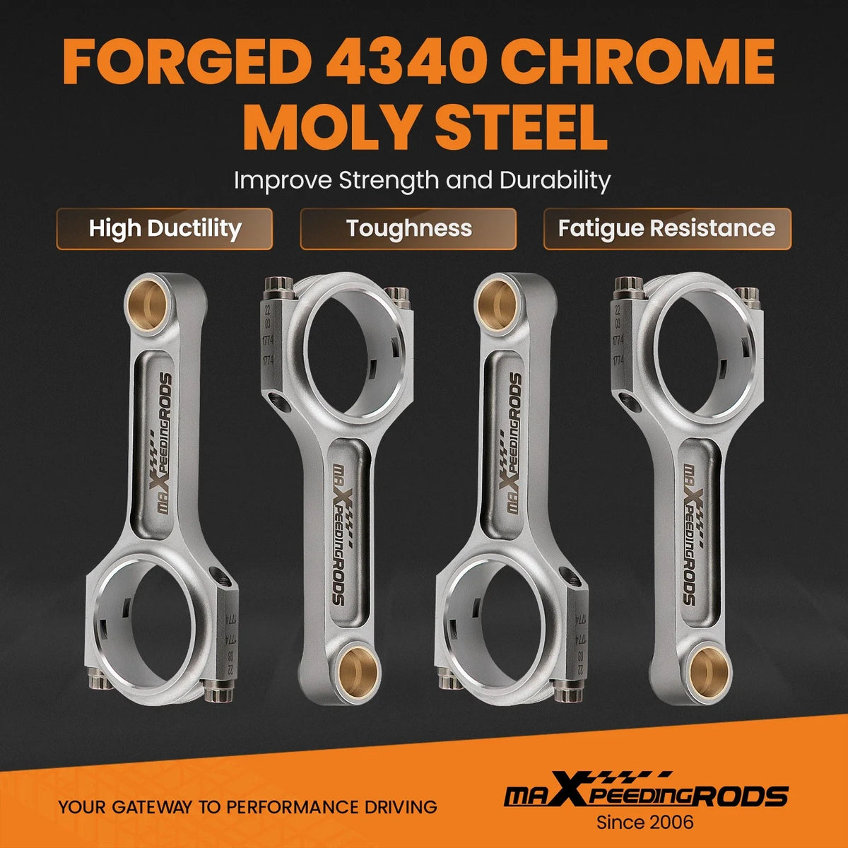 Set of 4 I-Beam Connecting Rods for Honda Civic CRX (D16 Series)