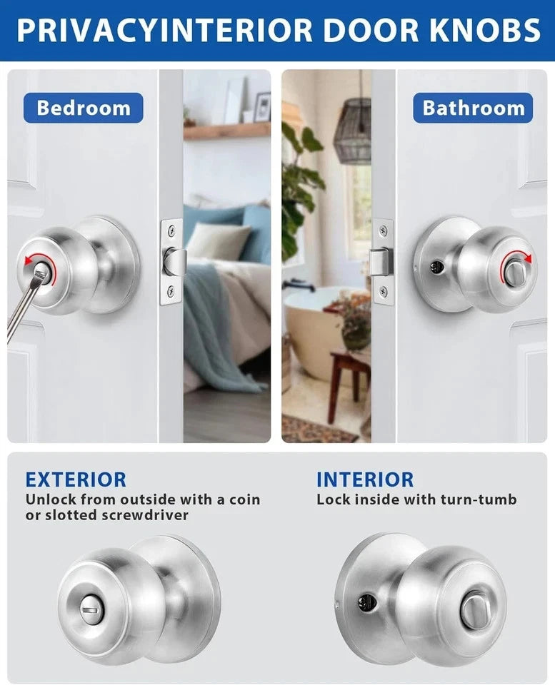 5X Interior Door Knobs for Bedroom or Bathroom - Satin Nickel
