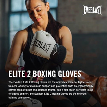 2X Boxing Gloves for Everlast Elite (Pro Training & Heavy Bag) 12oz, White/Black