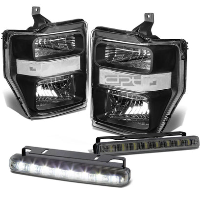 Black Clear Signal Head + Bumper + Smoke LED Fog Light Kit for Ford Super Duty (2009–2010)