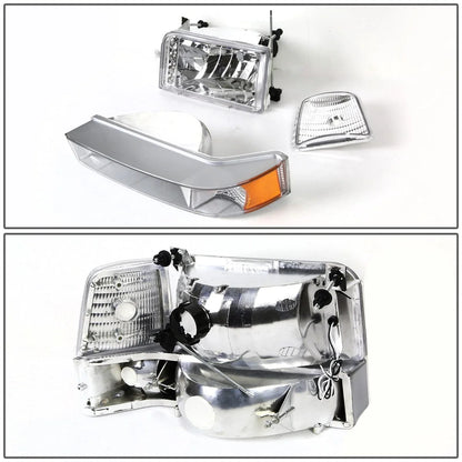 LED DRL Bumper Headlights for Ford F150/F250/F350 (1992–1996) Chrome Amber