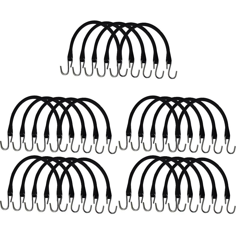 Set of 25 Heavy Duty 15" Rubber Tarp Straps with S-Hooks