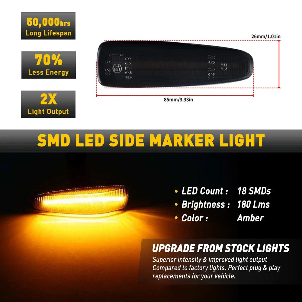 Smoked Sequential Amber LED Side Marker Light for Mitsubishi Lancer Evo X (2008–2015)