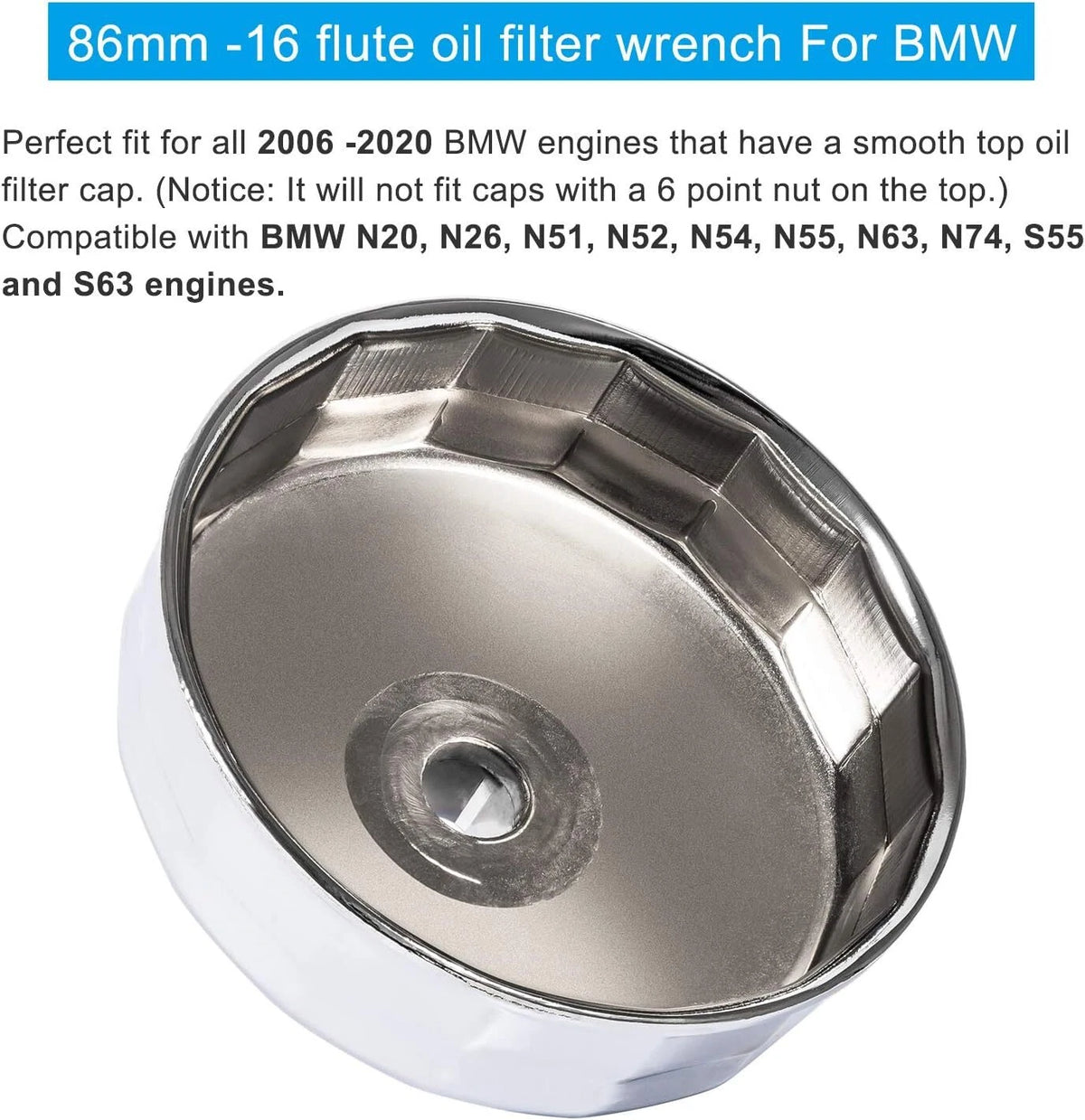 2X Oil Filter Wrench for BMW (For00879) 86mm Cartridge Style Chrome