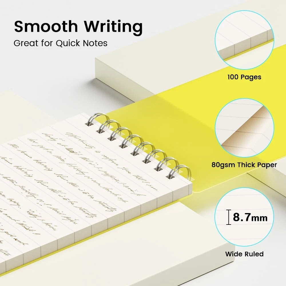 4X Mini Notepad Spiral 3x5 for Pocket Journal