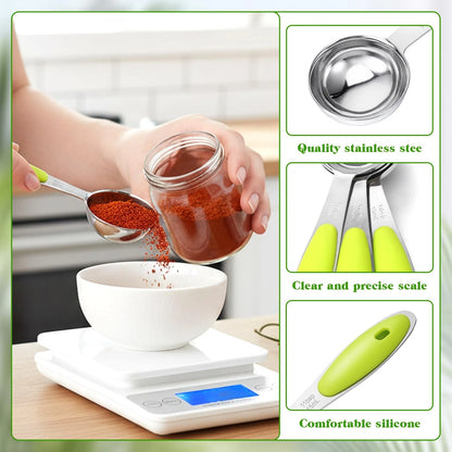 3 Pcs Measuring Spoon Set (3 tsp, 1/2 oz, 15 ml) - Medium, Green