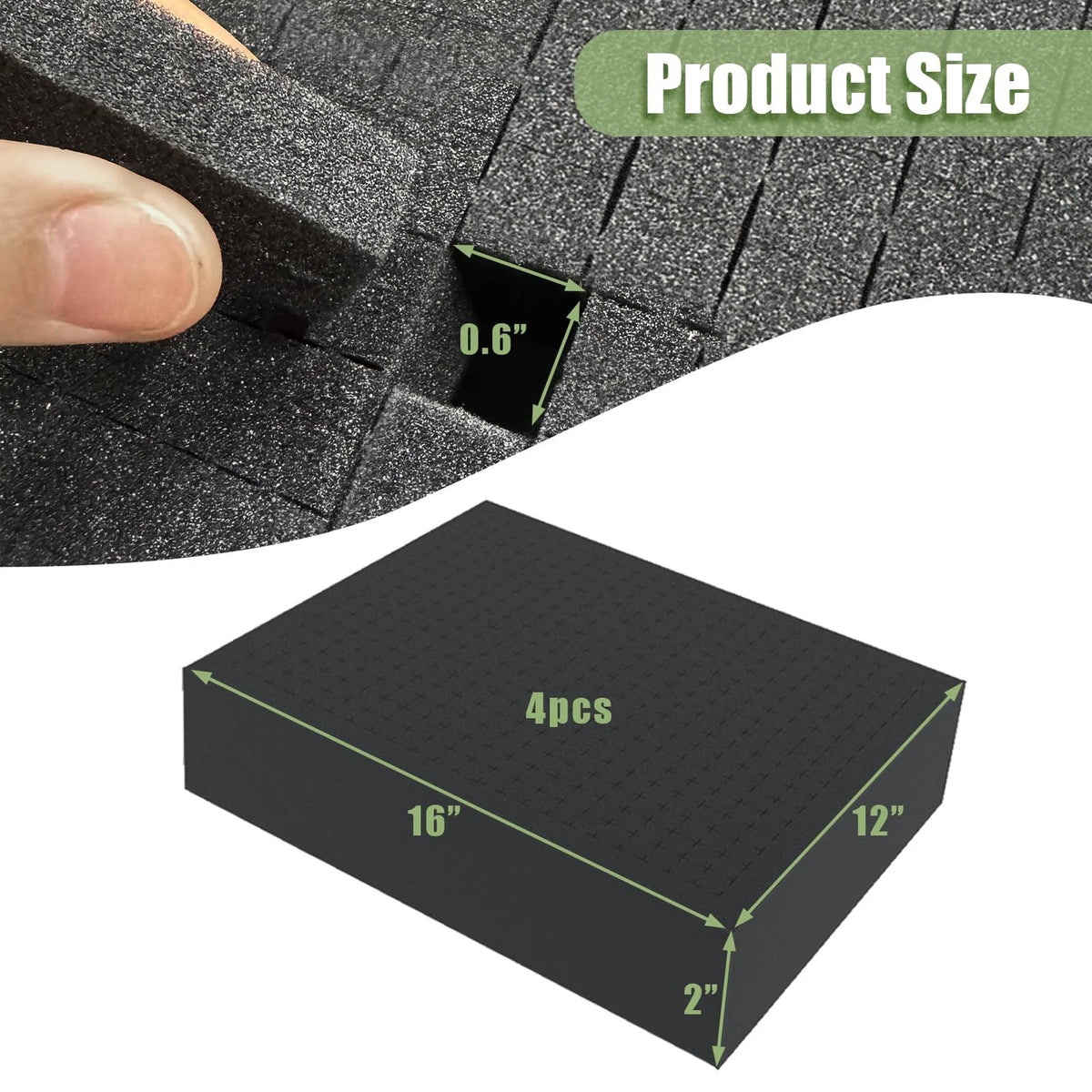 4 Pack Gun Case Foam Inserts 16x12x2 Inch, Black