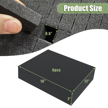 4 Pack Gun Case Foam Inserts 16x12x2 Inch, Black