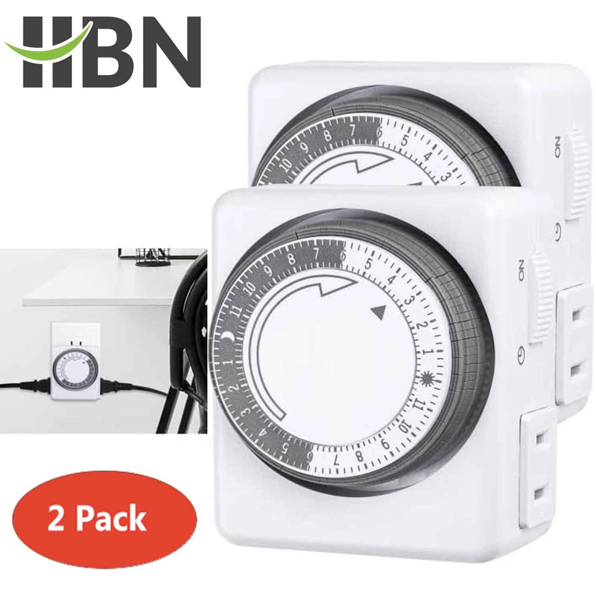 2X Heavy Duty 24-Hour Mechanical Timers for Electrical Outlets