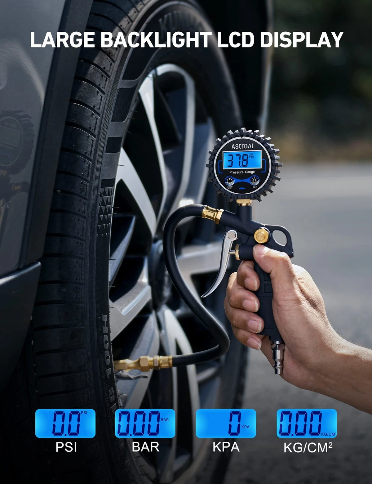 2X Digital Tire Pressure Gauge with Inflator for Universal Vehicles