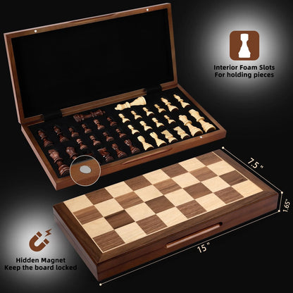 Chess Set for Adults - Handmade Walnut 15 inches, Textured Board
