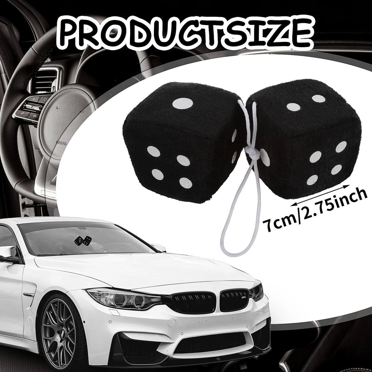 Pair of Black Fuzzy Plush Dice for Universal Use (No Specific Years)