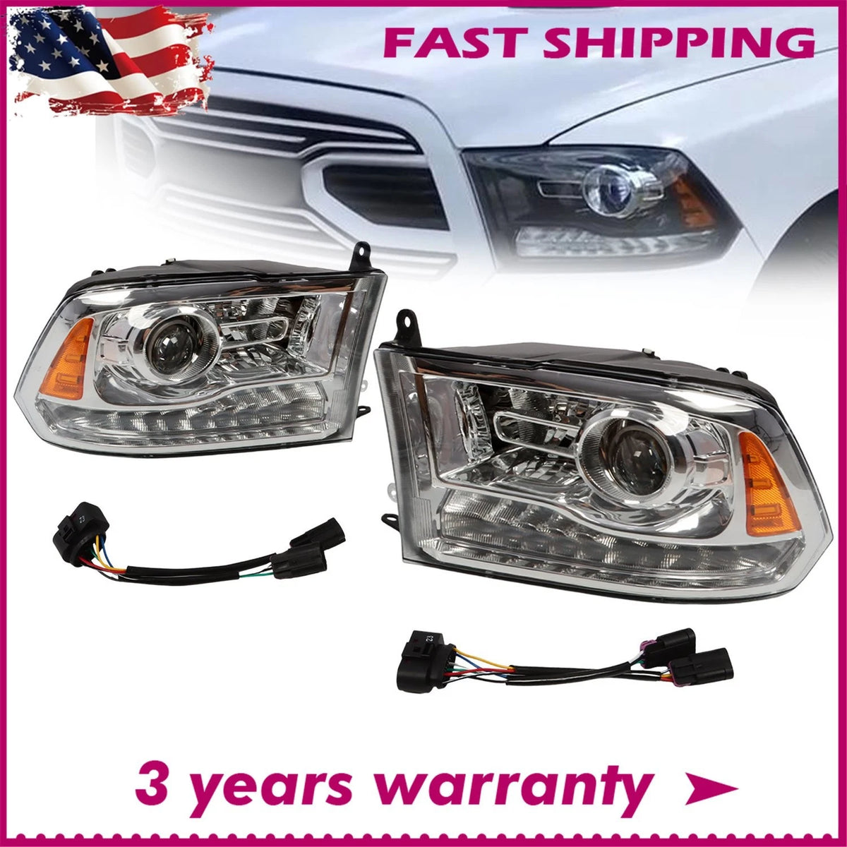 LED DRL Projector Headlights for Dodge Ram 1500 (2009–2018) CH2519135, CH2518135, CH2503217, CH2502217