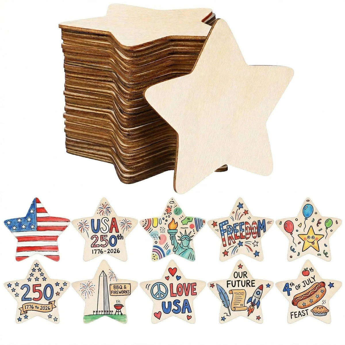 50pcs Wooden Star Cutouts for Painting