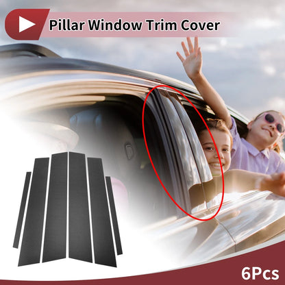 6 Pcs Car Door Pillar Window Trim for Honda City (2008–2014) Black Carbon Fiber