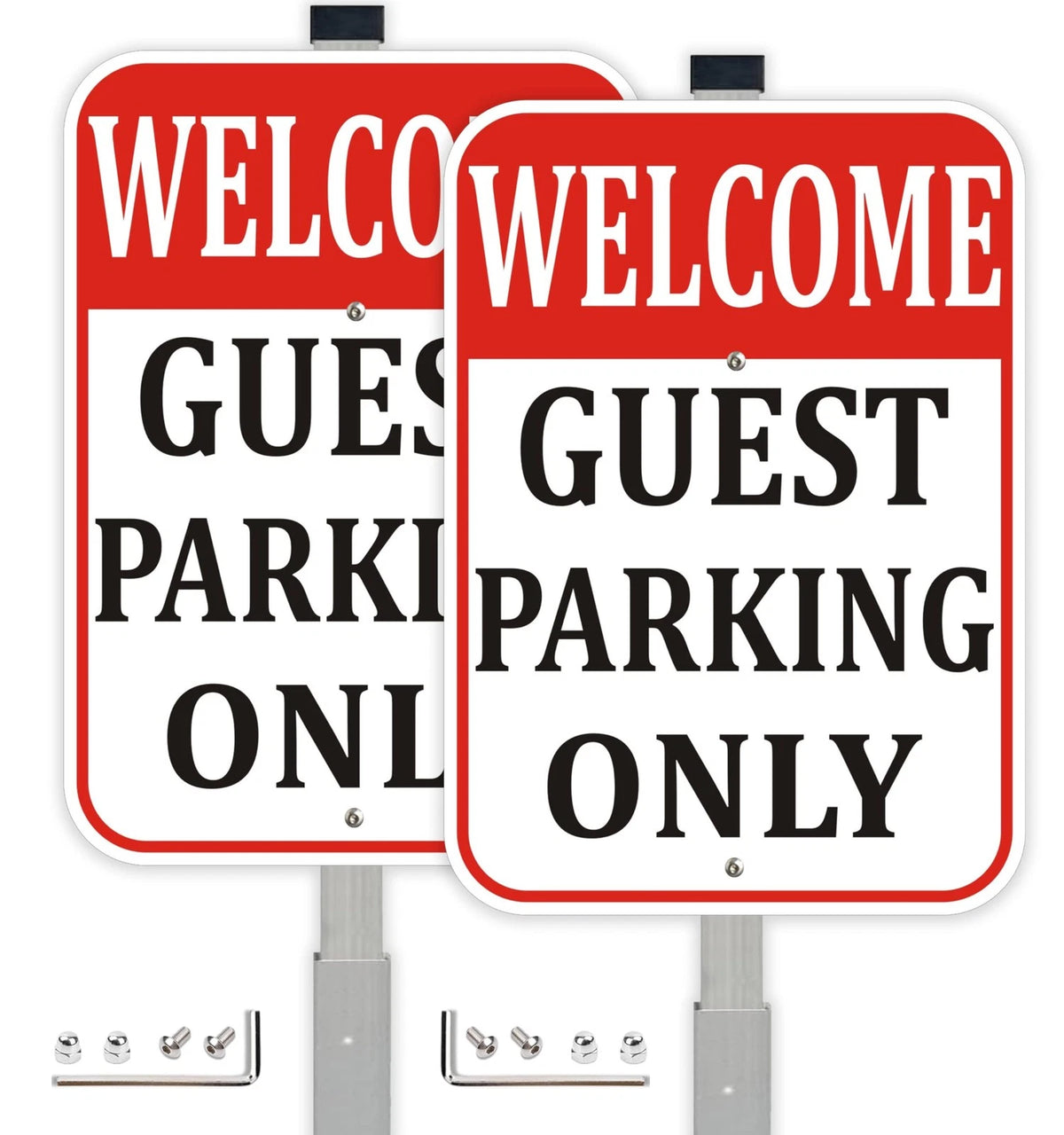 2X Welcome Guest Parking Only Sign for Stake 10x14 Inch Reflective Aluminum
