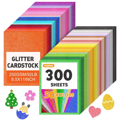 300 Sheets Glitter Cardstock for Crafting (8.5" x 11")