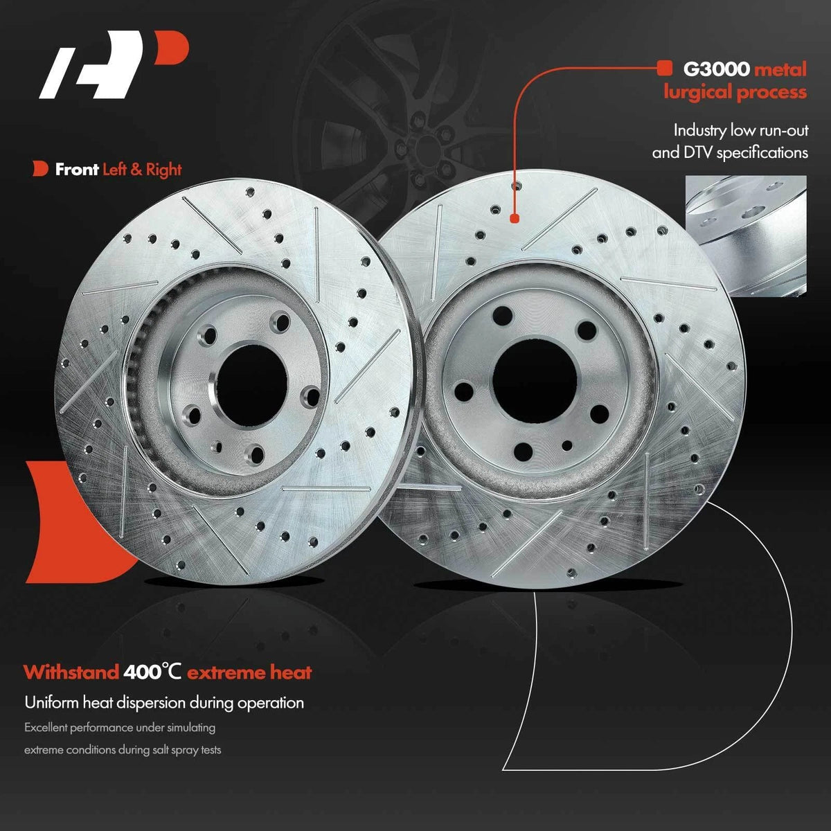 Front Drilled Rotors & Ceramic Brake Pads for Ford Fusion Lincoln MKZ (2013–2020)