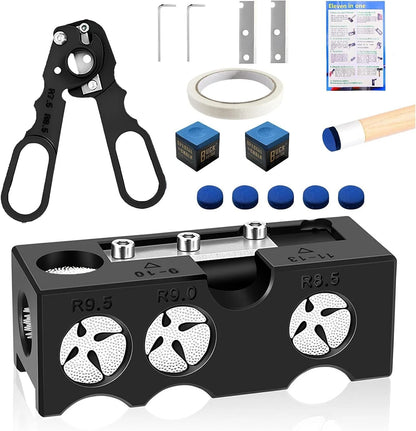 11-in-1 Pool Cue Tip Shaper Kit for Billiards Performance Enhancement