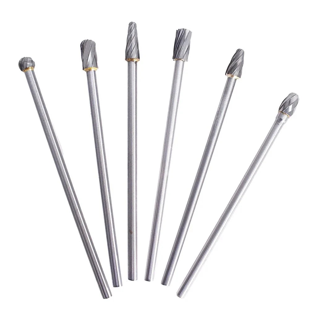 6pcs 10mm Rotary Aluminum Cut Burrs 6mm 1/4" Shank Long Reach Carbide