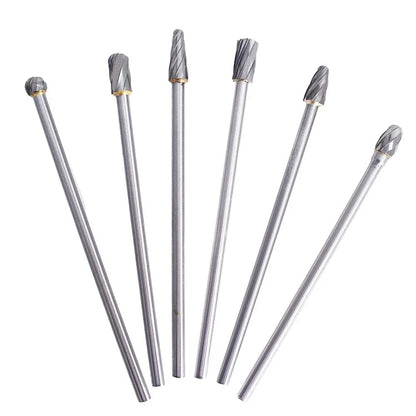 6pcs 10mm Rotary Aluminum Cut Burrs 6mm 1/4" Shank Long Reach Carbide