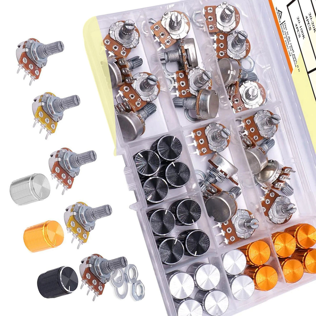 60pcs Set of Audio Potentiometers with 3-Color Rotary Knobs