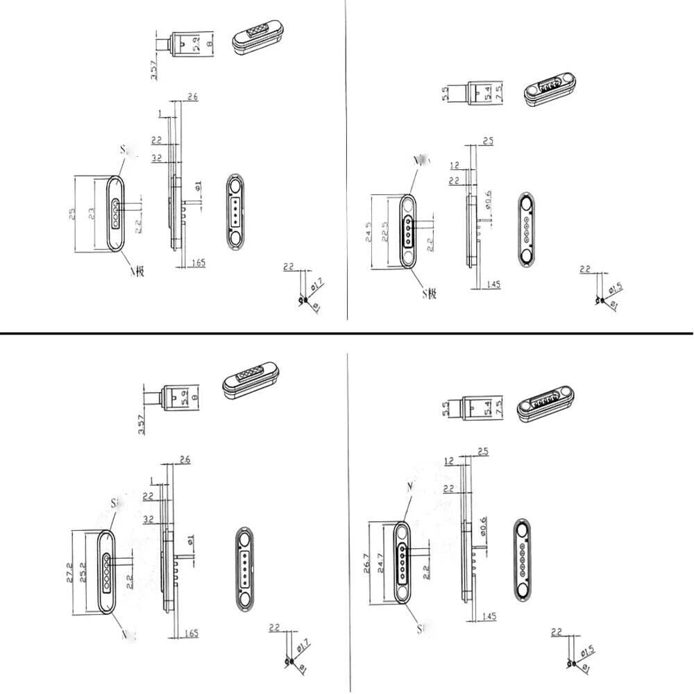 2X Magnetic Pogo Pin Connector Set 2/3/4/5/6/7 Pin Waterproof
