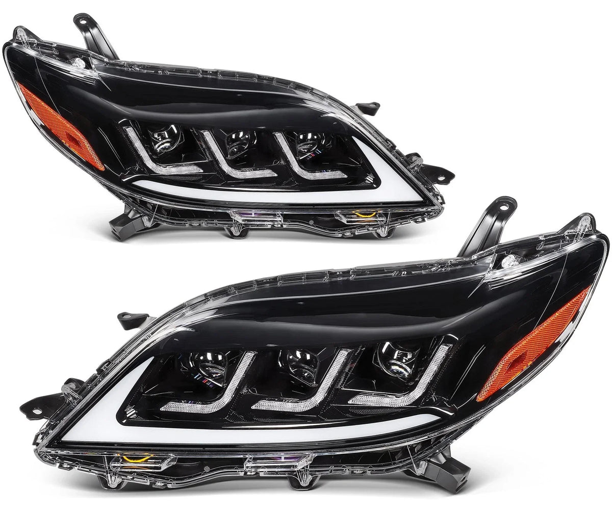 Full LED Headlights Pair for Toyota Sienna (2011–2020) - Black Amber
