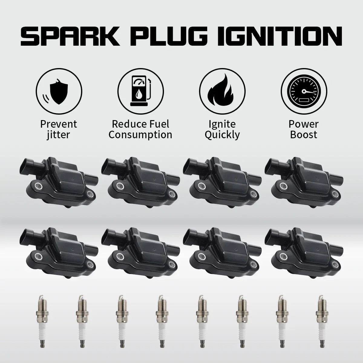 Set of 8 Ignition Coils & Platinum Spark Plugs for Cadillac GMC Chevy (OEM UF413)