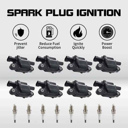 Set of 8 Ignition Coils & Platinum Spark Plugs for Cadillac GMC Chevy (OEM UF413)