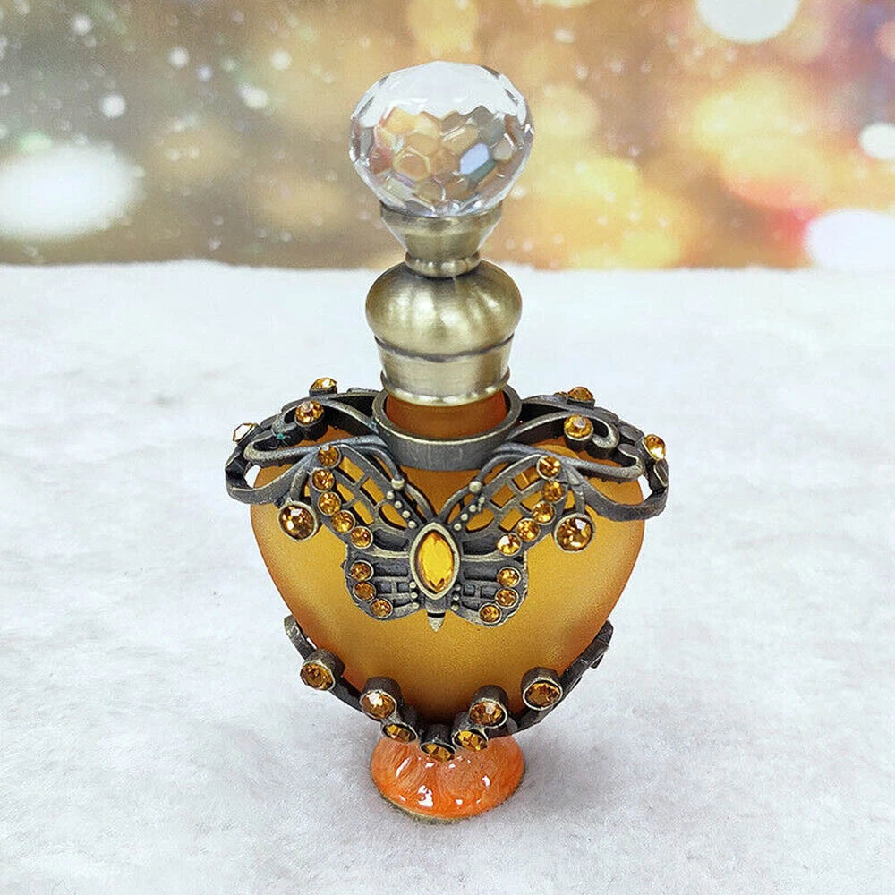 10ml Antique Perfume Glass Bottle - Refillable Crystal Metal Empty Gift