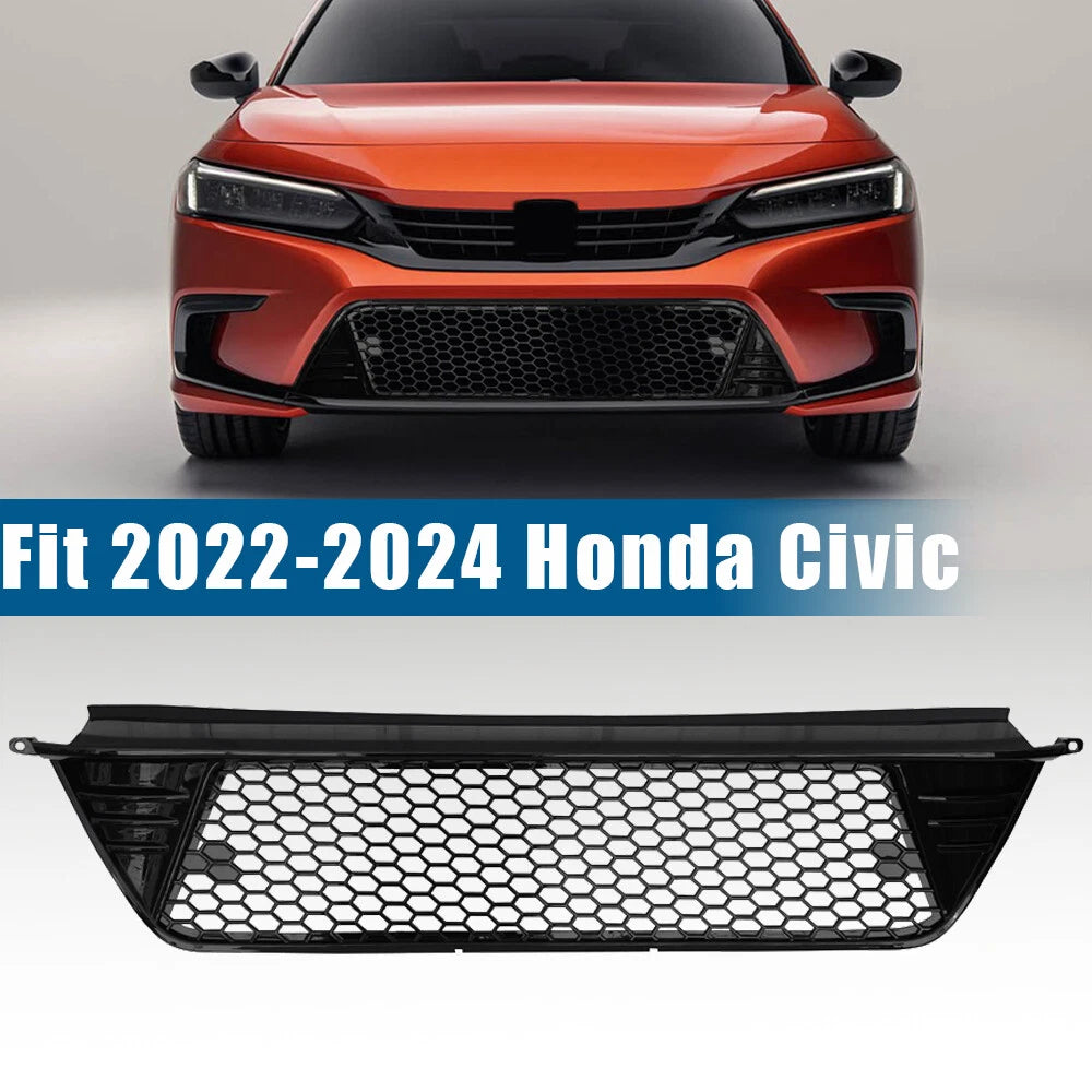 Glossy Black Front Bumper Lower Grille Honeycomb for Honda Civic (2022–2024)