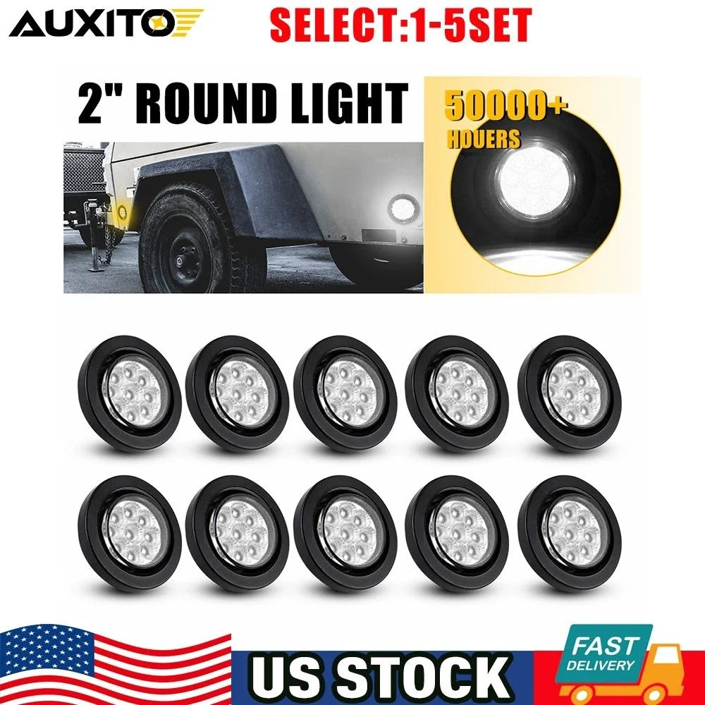 2" White LED Side Marker Lights for Truck Trailer (10-50X)