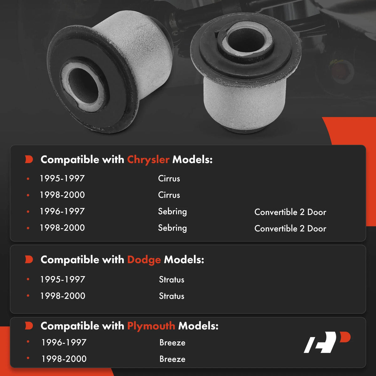 2X Rear Upper Control Arm Bushing for Chrysler Sebring (1996–2000) V330302, 4616430, K200719, TD4241W