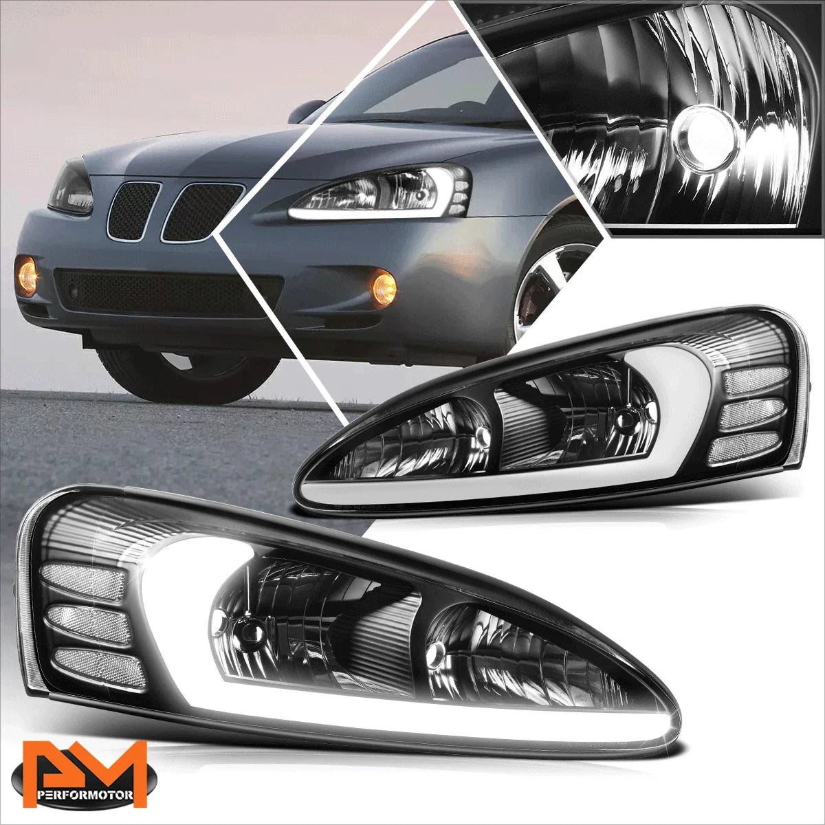 3D LED Tube DRL Headlights Assembly for Pontiac Grand Prix (2004–2008)