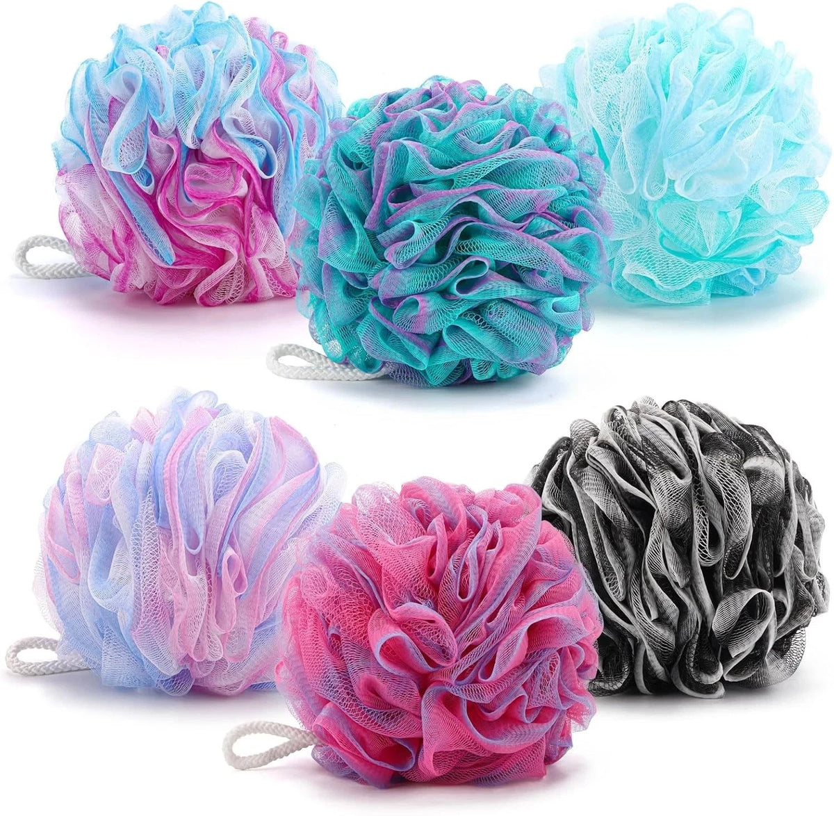 Set of 6 Exfoliating Mesh Bath Sponges - XXL Large Loofah Scrubbers