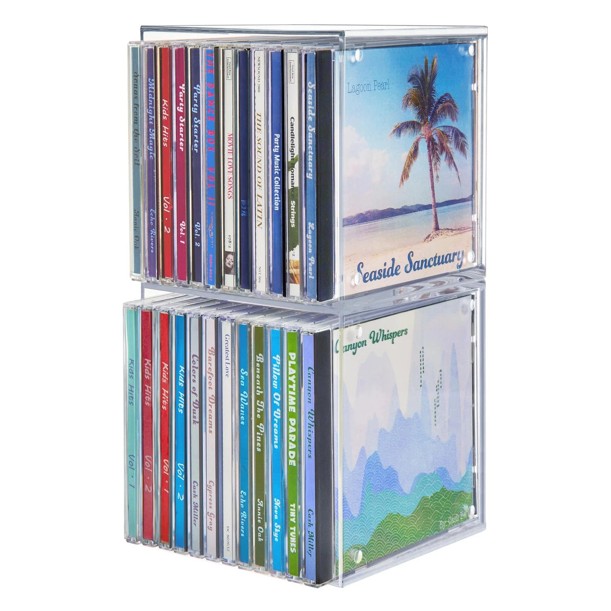 2X Stackable Clear Plastic CD Organizers for CD Storage (5.25 inches)