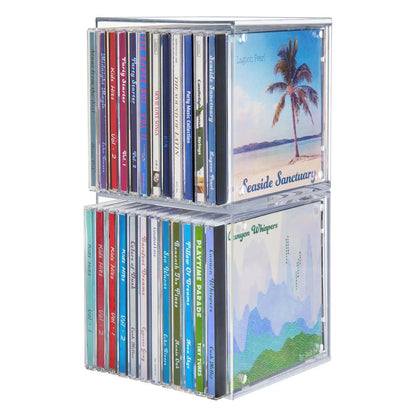 2X Stackable Clear Plastic CD Organizers for CD Storage (5.25 inches)