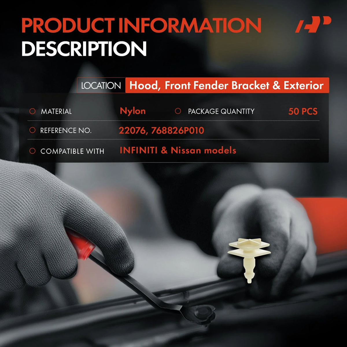 50Pcs Hood Fender Bracket & Molding Clip for Nissan Infiniti